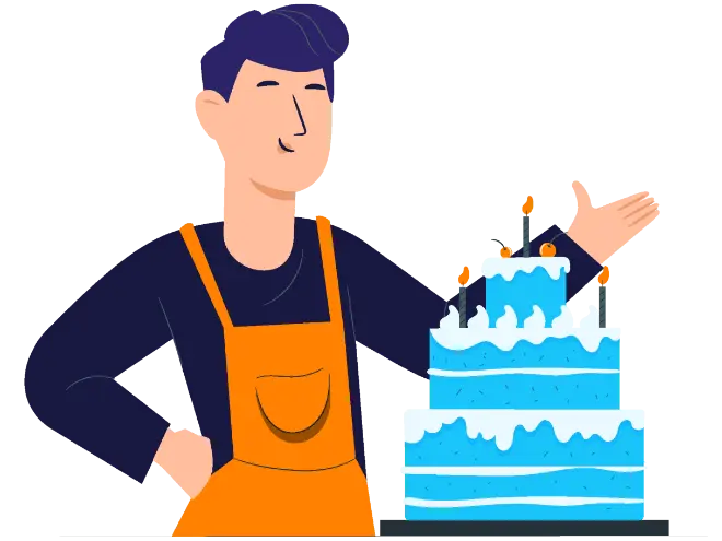 Marketing Mix Modeling 101 - MMM Simply Explained - Marketing Mix Modeling Cook holding the cake which represent a fully built model using the different gradients (variables) - MASS Analytics - Marketing Mix Modeling Solution - Marketing Mix Modeling Services Provider