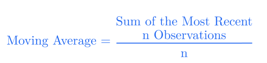 Moving Average = Sum of the Most Recent n Observations / n