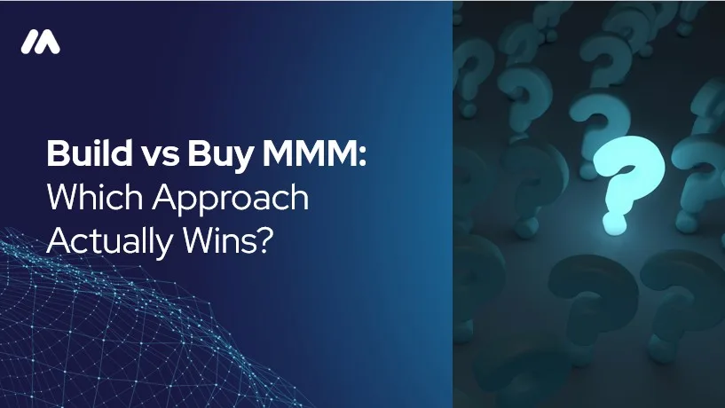 Build vs Buy MMM: Which Approach Actually Wins? — MASS Analytics article graphic with glowing question marks